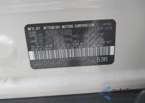 2018 Mitsubishi Eclipse Cross Sel from USA, damaged, VIN JA4AT5AA7JZ050935